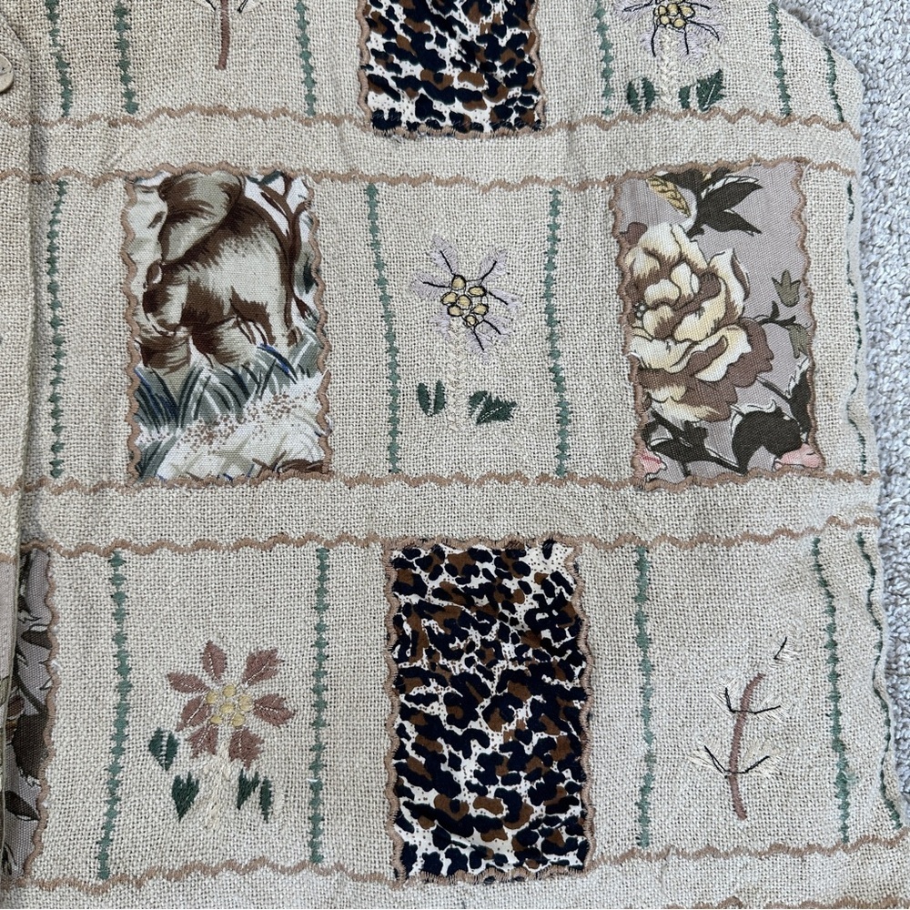 Tantrums Vintage Floral Embroidered Safari Patchwork Woven Cotton Vest in Tan 1X - Picture 4 of 9